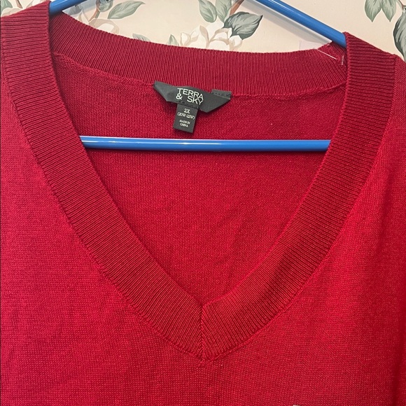 😻PLUS SIZE Terra & Sky Red V-Neck Women's Sweater - Picture 3 of 7